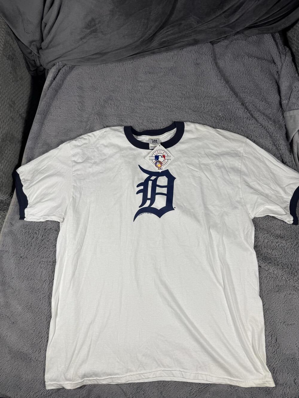 Vintage Detroit Tigers Shirt Mens 2XL White MLB Baseball Lee Sport Ringer Tee